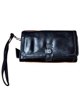 Hato Hasi Black Leather Wristlet Evening Bag Clutch 4x7